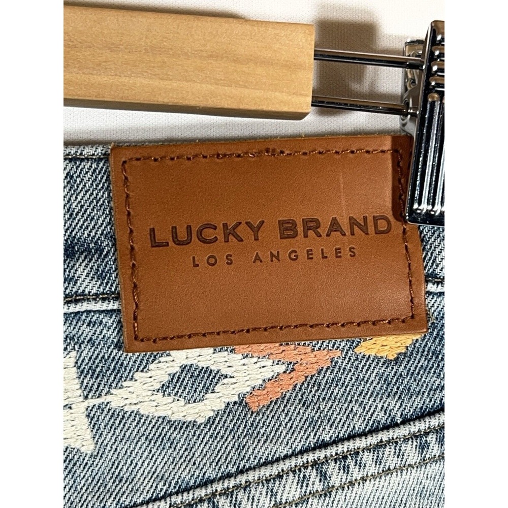 Lucky Brand Drew Mom Jeans Womens 8 29 Blue Denim High Rise Embroidered Retro - Picture 15 of 16